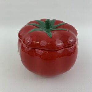 Tomato Shaped Ceramic Serving Dish Tureen Cocotte Casserole w/ Lid 4"‎ Dia